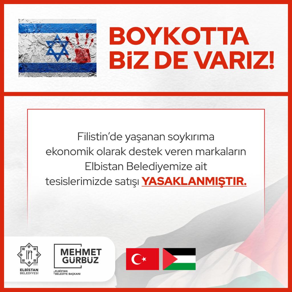 Elbistan Belediyesi, ülke genelindeki AK Partili belediyelerin başlattığı İsrail ürünlerini