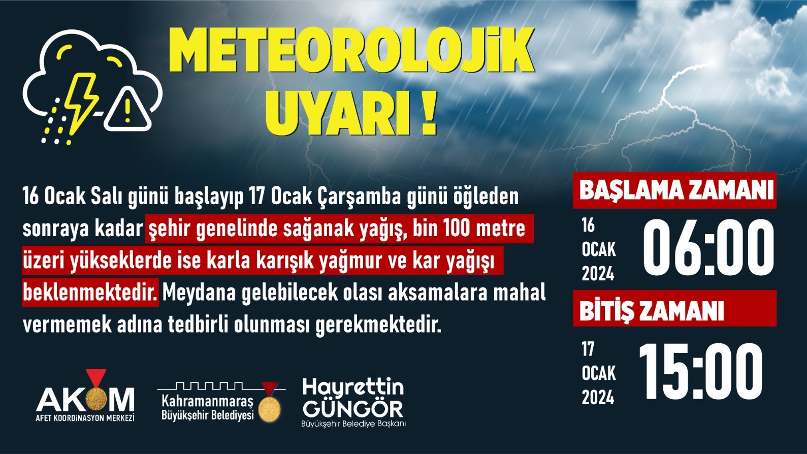 Afet Koordinasyon Merkezi (AKOM); 16 Ocak Salı günü başlayıp 17