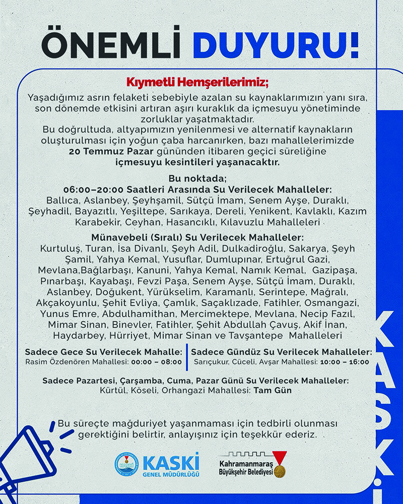 KASKİ’den yapılan açıklamada, yaşanan aşırı kuraklık nedeniyle içmesuyu yönetiminde zorluklar