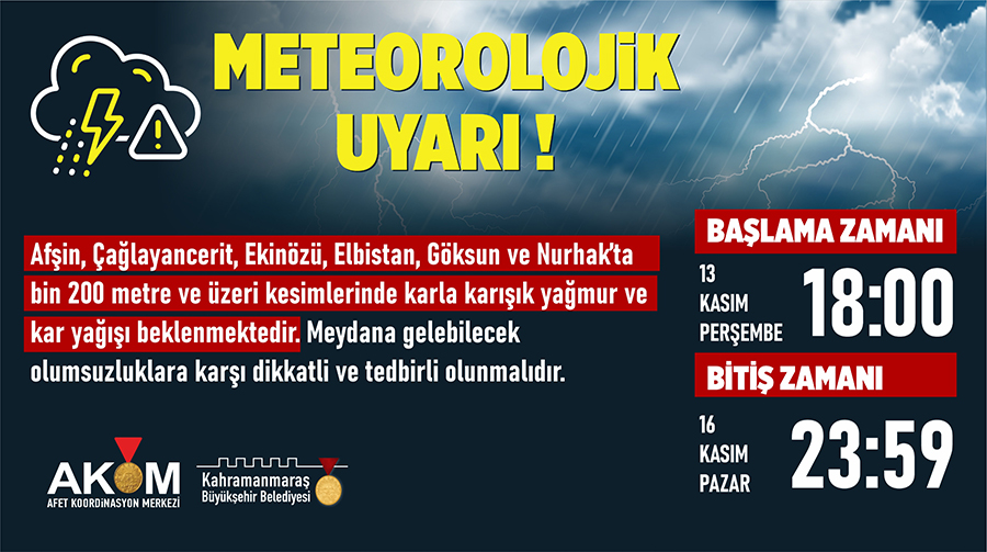 Afet Koordinasyon Merkezi, 13 Kasım Perşembe günü saat 18.00’dan itibaren