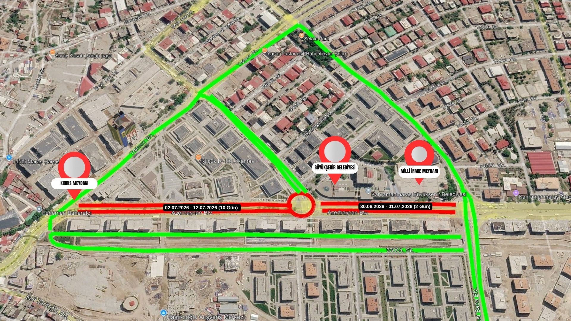Kahramanmaraş Büyükşehir Belediyesi, Azerbaycan Bulvarı’nda etaplar halinde sürdürülen altyapı çalışmaları