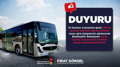 Büyükşehir Belediyesi, 13 Haziran Cumartesi günü gerçekleştirilecek LGS kapsamında öğrencilere
