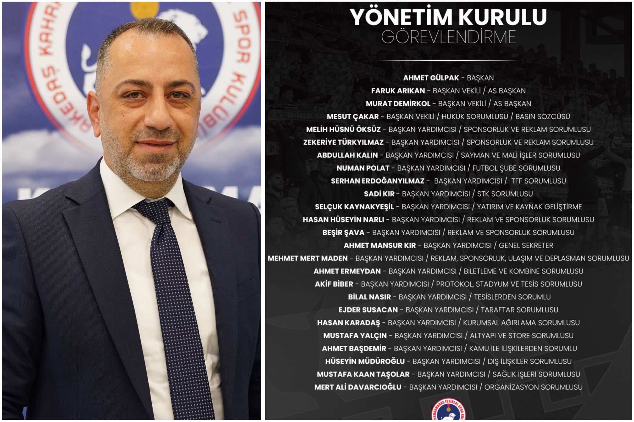 Kahramanmaraş İstiklalspor’da Olağan Genel Kurulun ardından göreve gelen Başkan Ahmet