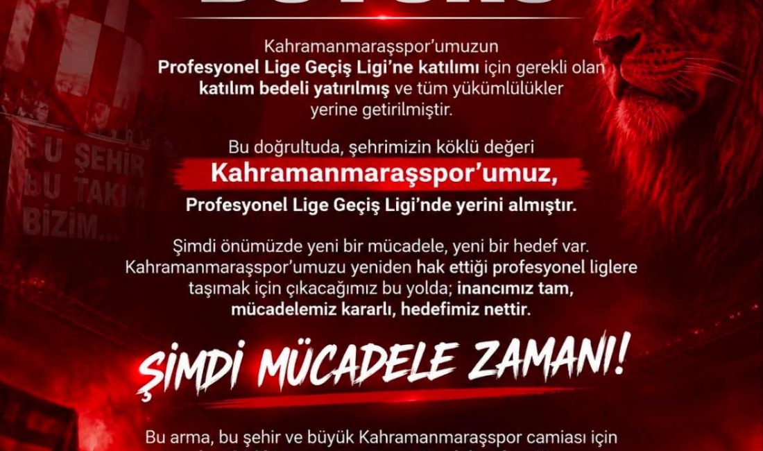 Kahramanmaraşspor Kulübü Başkanı Fatih Mehmet Ceyhan, kırmızı-beyazlı kulübün profesyonel liglere