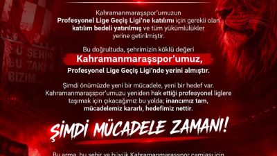 Kahramanmaraşspor Kulübü Başkanı Fatih Mehmet Ceyhan, kırmızı-beyazlı kulübün profesyonel liglere