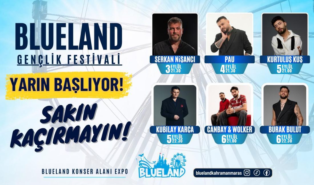 Kahramanmaraş’ta gençlerin merakla beklediği Blueland Gençlik Festivali yarın başlıyor. 3-6
