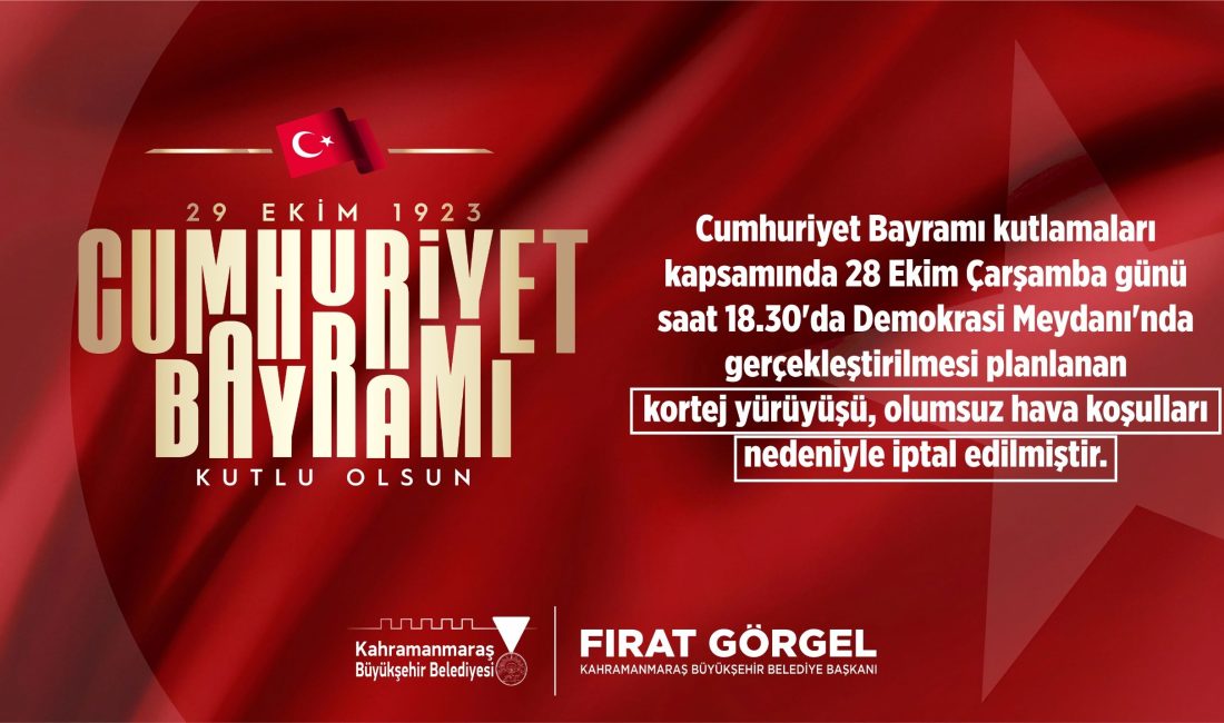 Büyükşehir Belediyesi, Cumhuriyet Bayramı kutlamaları kapsamında 28 Ekim Çarşamba günü